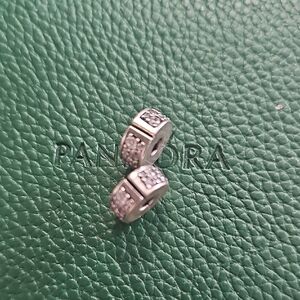 Pandora Silver  Clear Stone Spacer Charms Set Of 2